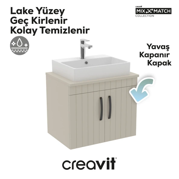 D10 Next Lavabo Dolabı Kapaklı 65 cm Dafne Gövde Lake Kapak - Resim 2
