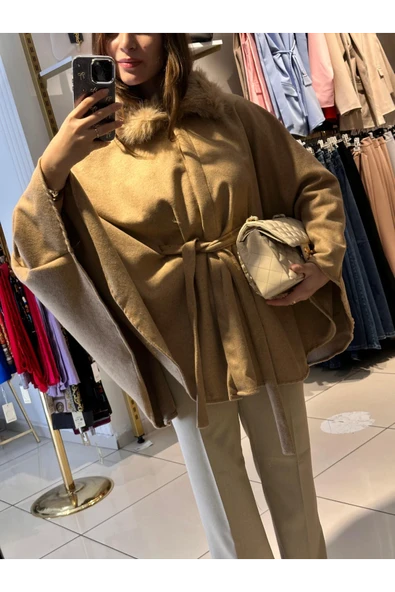 PNÇO0001 Seyyar Bağlamalı Kürk Detaylı Panço - Resim 6