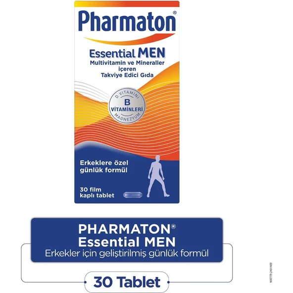 Pharmaton Essential Men 30 Tablet - Magnezyum, Vitamin B, Vitamin D, Multivitamin ve Mineraller