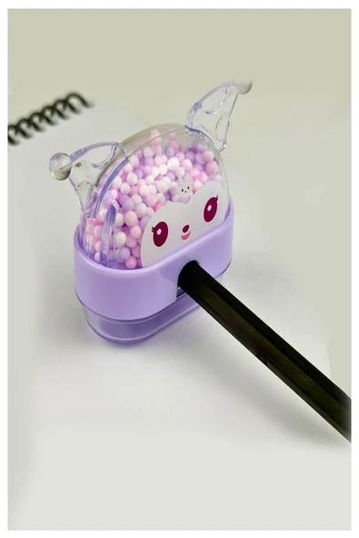 Kuromi Kalemtraş 4 Adet Boncuklu Hazneli Tek Bıçaklı Kalem Açacağı Sevimli Plastik Kalem Traş Çöp Hazneli - 6