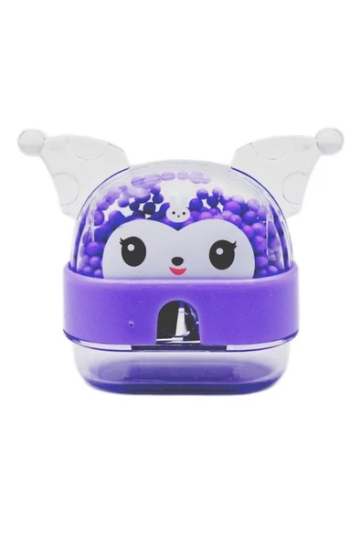 Kuromi Kalemtraş 4 Adet Boncuklu Hazneli Tek Bıçaklı Kalem Açacağı Sevimli Plastik Kalem Traş Çöp Hazneli - 4