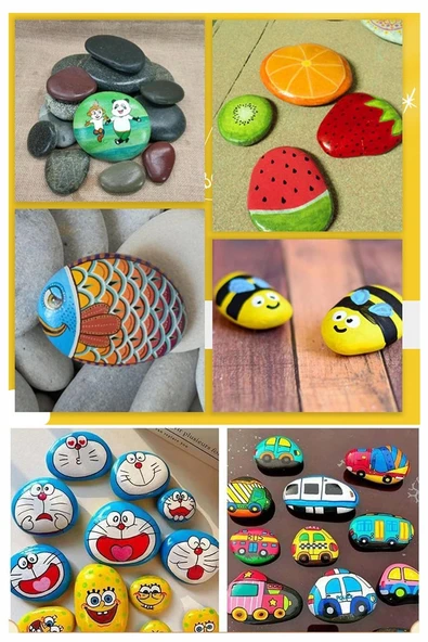 Taş Boyama Seti 1 Paket Taş Boyama Hobi Doğal Taş Akrilik Boya Fırça Çocuklar İçin Sanat ve El Sanatları - 3