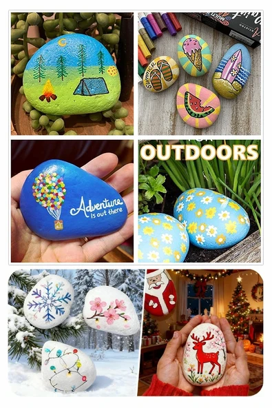 Taş Boyama Seti 1 Paket Taş Boyama Hobi Doğal Taş Akrilik Boya Fırça Çocuklar İçin Sanat ve El Sanatları - 4