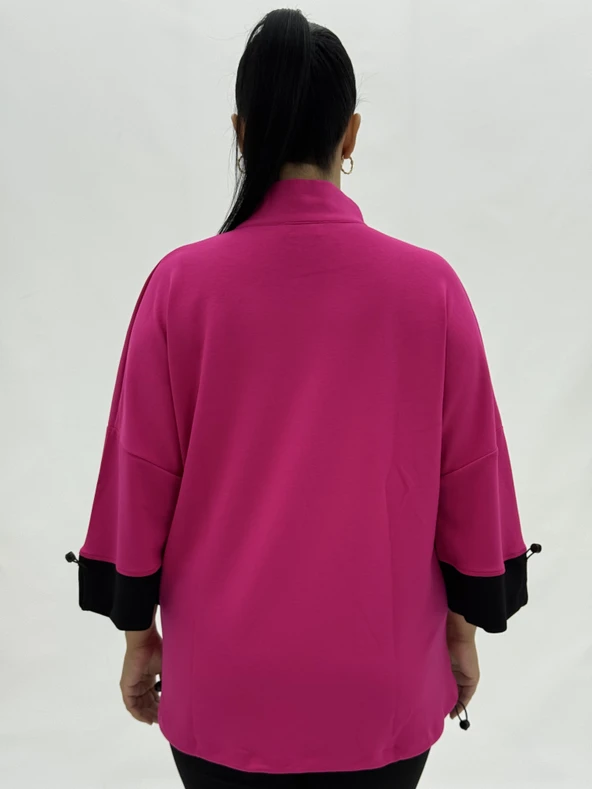 Büyük Beden Mickey Baskılı Taş Detaylı Hakim Yaka Fermuarlı Kadın Sweat - Resim 9