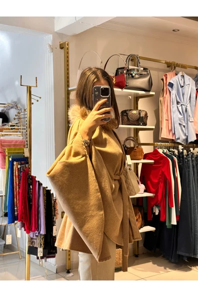 PNÇO0001 Seyyar Bağlamalı Kürk Detaylı Panço - Resim 4