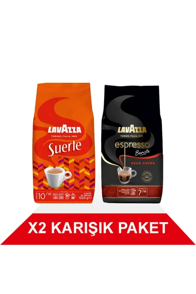 LavAzza Suerte + Espresso Barista Gran Crema Çekirdek Kahve (1000gr) 2'Li Paket