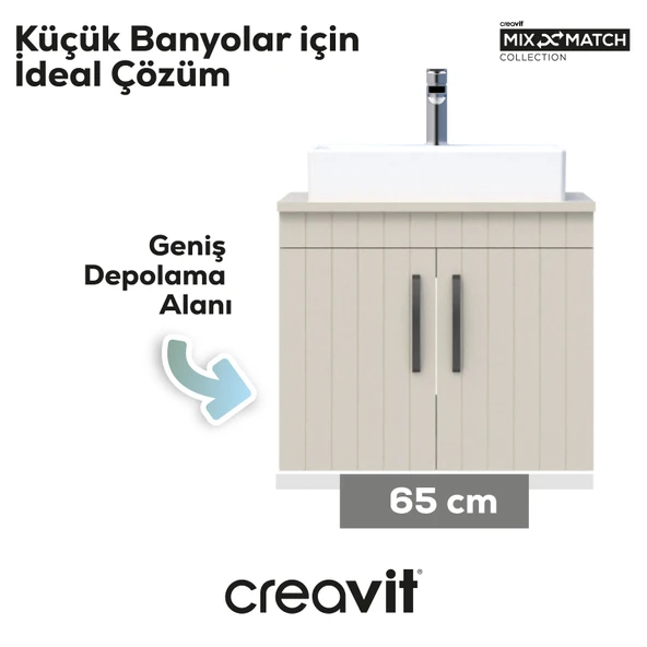 D10 Next Lavabo Dolabı Kapaklı 65 cm Dafne Gövde Lake Kapak - Resim 3