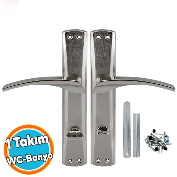 Kapı Kolu WC Banyo Nikel İnox Aynalı Sağa Sola Uygun İç Dış Wc Kapısı Kilitlenebilir 1 Takım ürün görseli