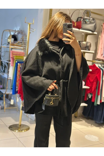PNÇO0001 Seyyar Bağlamalı Kürk Detaylı Panço ürün görseli