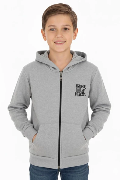 Erkek çocuk hırka 2 iplik şordonlu baskılı kapüşonlu - 3