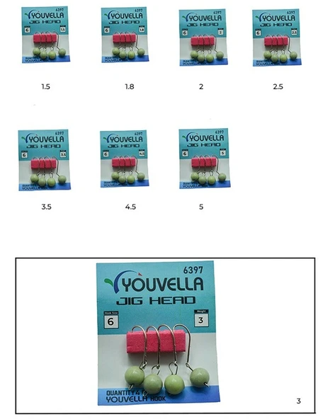Youvella 6397 Mafsallı Lrf Jig Head Glow Head 4'lü Paket 3 Gr ürün görseli