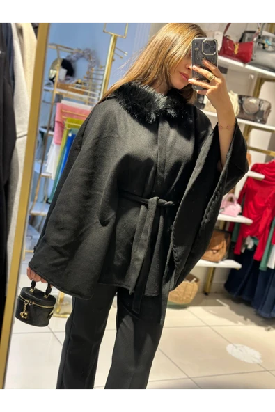PNÇO0001 Seyyar Bağlamalı Kürk Detaylı Panço - Resim 2