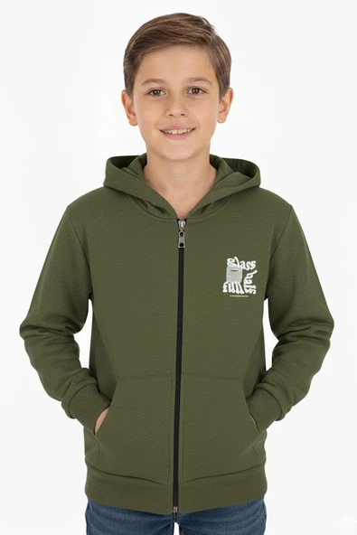 Erkek çocuk hırka 2 iplik şordonlu baskılı kapüşonlu