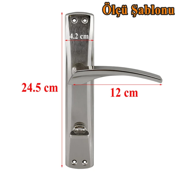 Kapı Kolu WC Banyo Nikel İnox Aynalı Sağa Sola Uygun İç Dış Wc Kapısı Kilitlenebilir 1 Takım - Resim 2