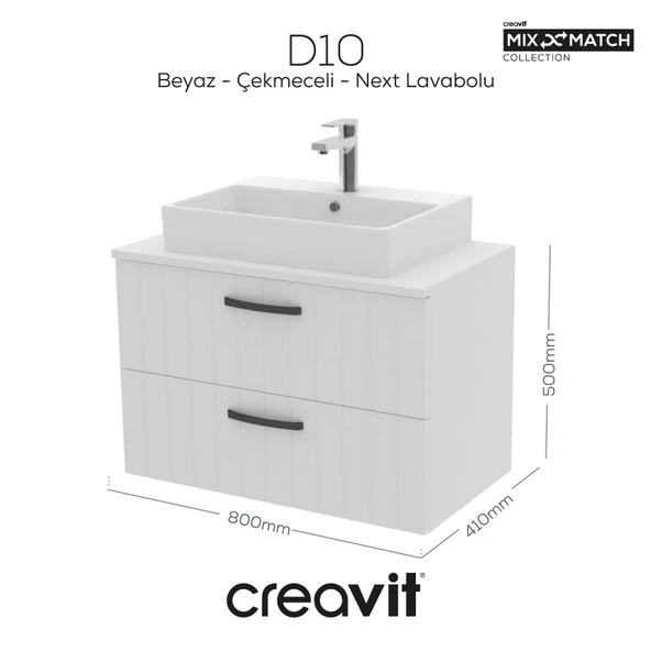 D10 80 Cm Next Lavabo Dolabı İki Çek. Beyaz Lake - Resim 3