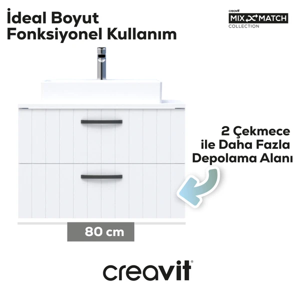 D10 80 Cm Next Lavabo Dolabı İki Çek. Beyaz Lake - Resim 2