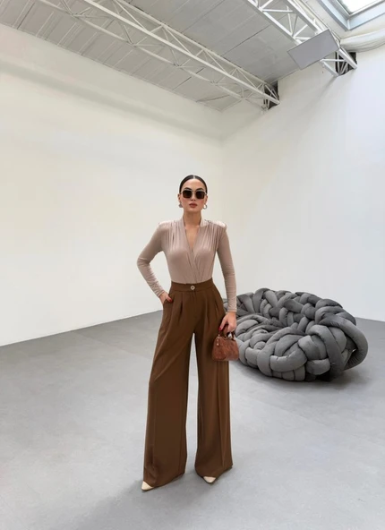 230 Gr Poly Viscose Full Lycra Pi̇leli̇ Palazzo Pantolon - Resim 4