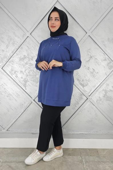KADIN TAŞ DETAYLI TESETTÜR TUNİK - Resim 4