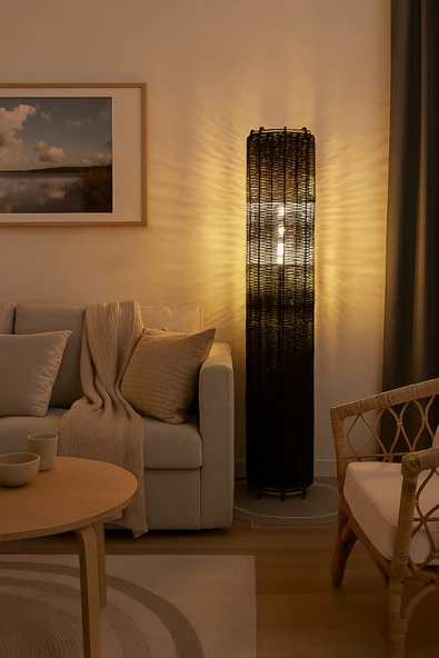 Bohem,Ahşap,Jüt,Hasır,Doğal Lambader 135*32