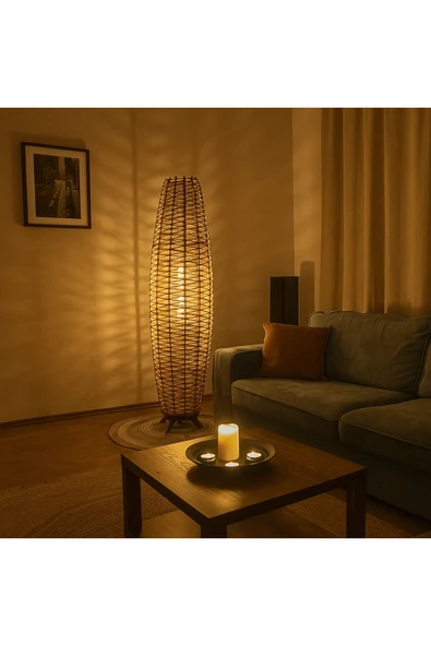 Bohem,Ahşap,Jüt,Hasır,Doğal Lambader 125*32