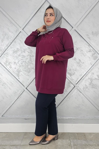 KADIN TAŞ DETAYLI TESETTÜR TUNİK - Resim 2