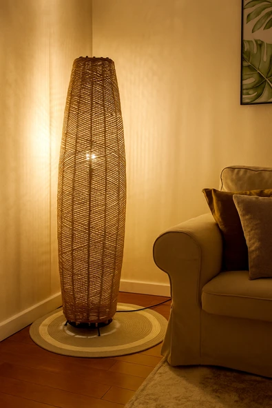 Bohem,Ahşap,Jüt,Hasır,Doğal Lambader 125*32