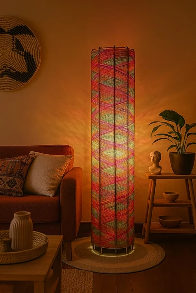 Bohem,Ahşap,Peluş,Modern,Rustik,Doğal El Yapımı Lambader 135*32