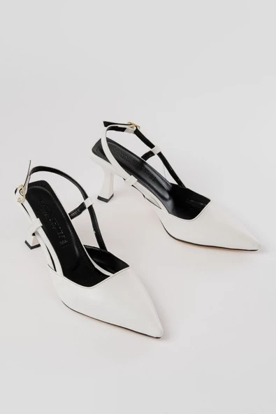 ST-002 Beyaz Cilt Günlük 7 cm Topuklu Bayan Ayakkabı - Resim 4