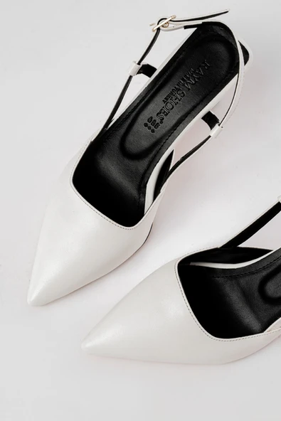 ST-002 Beyaz Cilt Günlük 7 cm Topuklu Bayan Ayakkabı - Resim 3