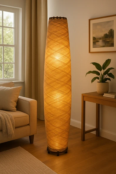 Bohem,Ahşap,Jüt,Hasır,Doğal Lambader 125*32