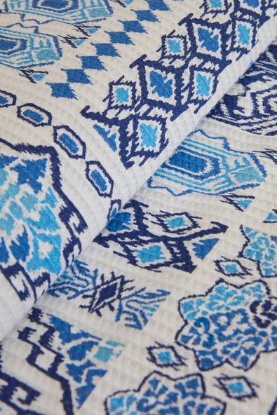 Lunara %100 Pamuk Çift Kişilik Tek Pike Mavi - Resim 7