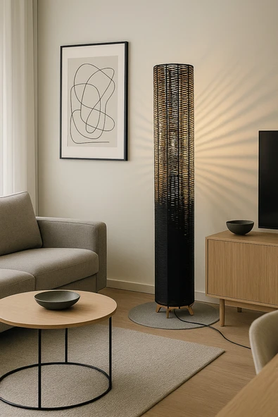 Bohem,Ahşap,Jüt,Hasır,Doğal Lambader 135*32