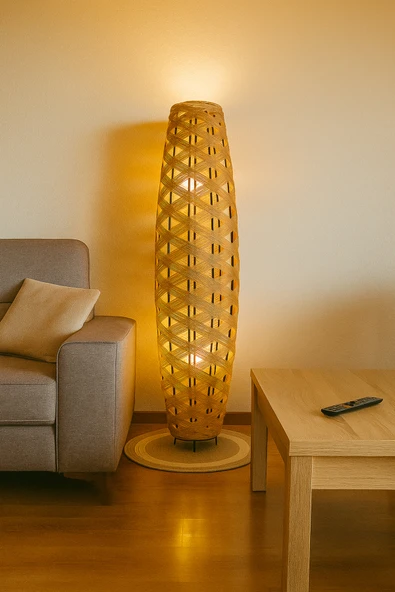 Bohem,Ahşap,Jüt,Hasır,Doğal Lambader 125*32