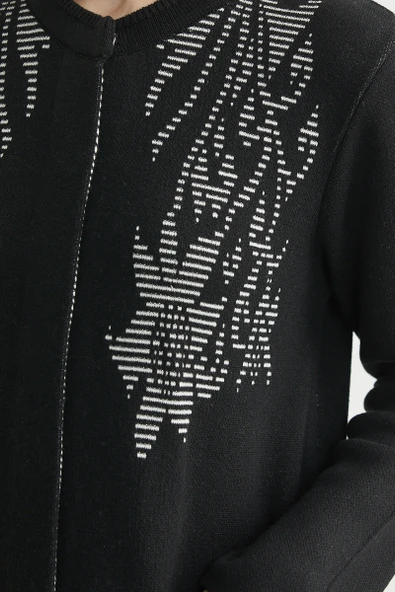 Uzun Cep Detaylı Yünlü Triko Hırka - Siyah - 5