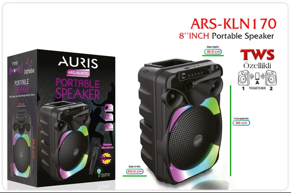 Auris KLN170 10W - (3x 8 inç) Kablosuz Mikrofonlu RGB Bluetooth Hoparlör - 2