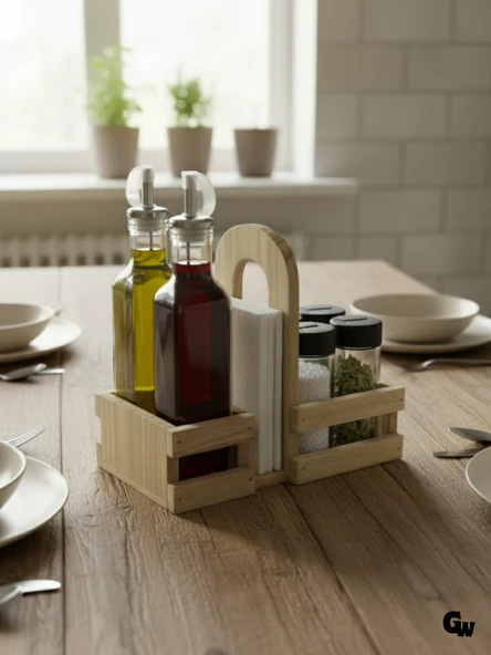 Ahşap Doğal Baharatlık Yağdanlık ve Peçetelik Takımı(SET)(KAVAK-IHLAMUR) Ahşap Rengi 1 SET ürün görseli