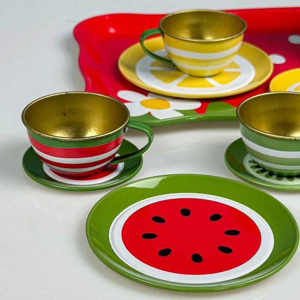 18 Parça Metal Oyuncak Çay Seti - 7