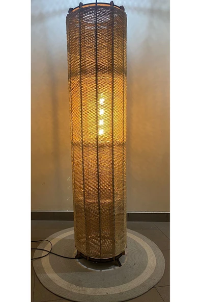 Bohem,Ahşap,Jüt,Hasır,Rustik,Doğal El Yapımı Lambader 135*32 - 5