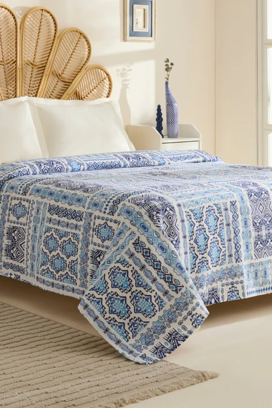 Lunara %100 Pamuk Çift Kişilik Tek Pike Mavi - Resim 4