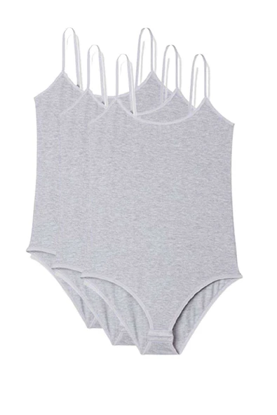 3 Adet İp Askılı Kadın Çıtçıtlı Body Gri - 2