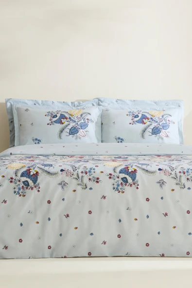 Seliya %100 Pamuk Çift Kişilik Nevresim Takımı Mavi - Resim 2