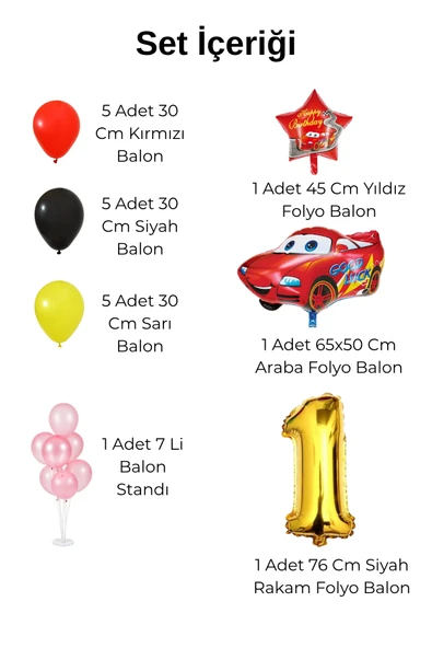Yarış Arabası Temalı Gold Rakamlı Balonlu Doğum Günü Süsleme - 2