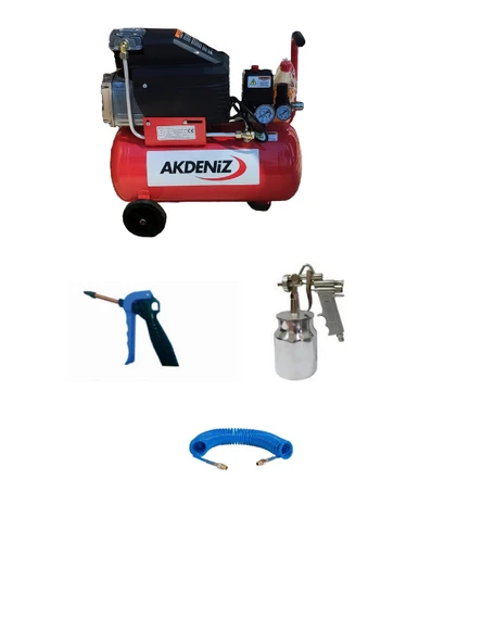 Akdeniz 2 HP 25 LT Hava Kompresörü 8 Bar+Kompresör Seti 4 Parça ürün görseli