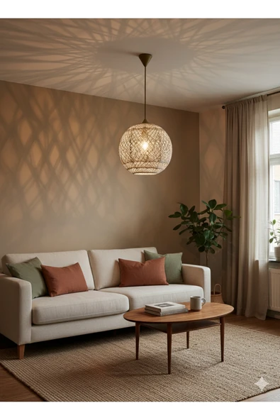 Doğal el yapımı Bohem-Rustik-Modern-Jüt-Yapımı Sarkıt Avize