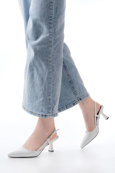 ST-002 Beyaz Cilt Günlük 7 cm Topuklu Bayan Ayakkabı - Resim 7