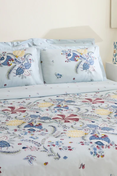 Seliya %100 Pamuk Çift Kişilik Nevresim Takımı Mavi - Resim 6