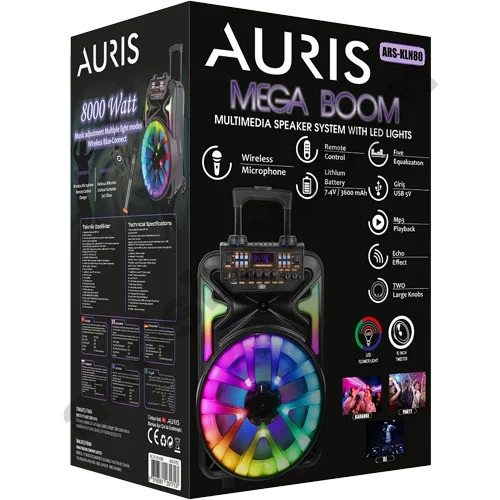Auris ARS-KLN80 8000W Dev Boy Profesyonel Bluetooth Parti Hoparlörü - RGB Işıklı - 2