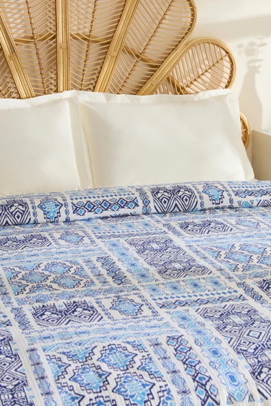 Lunara %100 Pamuk Çift Kişilik Tek Pike Mavi ürün görseli