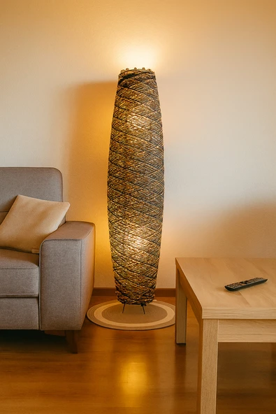 Bohem,Ahşap,Jüt,Hasır,Doğal Lambader 125*32