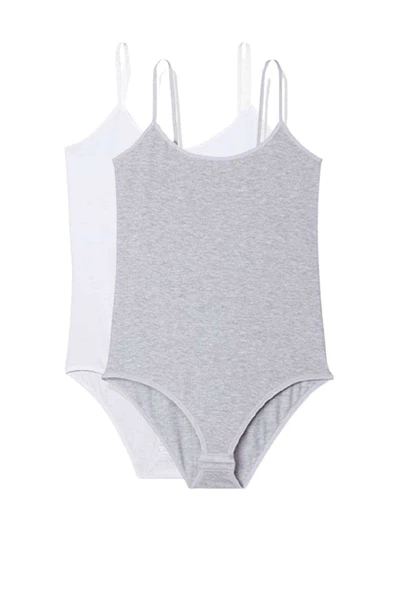 2 Adet İp Askılı Kadın Çıtçıtlı Body Beyaz ve Gri - 2